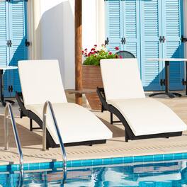 Gymax - Set of 2 Foldable Patio Rattan Chaise Lounge Chair w/5 Back Positions Cushion - White