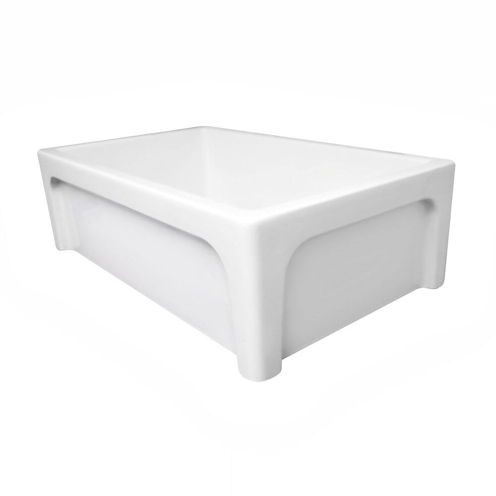 Left. Whitehaus - Glencove St. Ives 33" Front Apron Fireclay Sink - White.