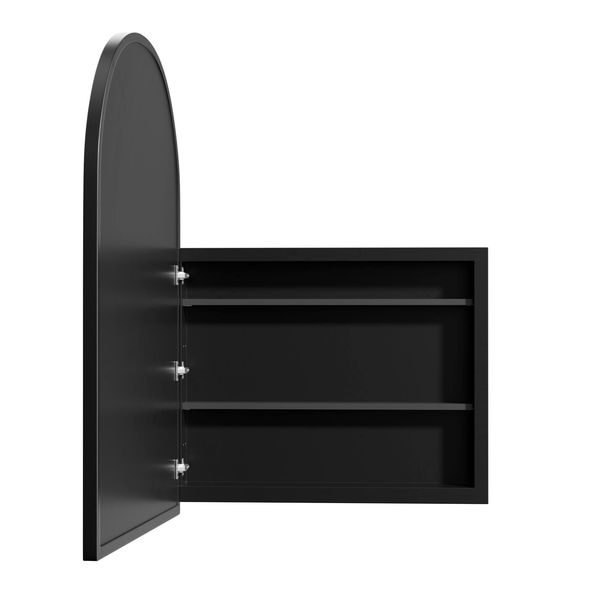 Back. PexFix - 29.5" x 39.4" Arch Bathroom Mirror Medicine Cabinet with Adjustable Shelves - Metal Frame, Recessed or Surface Mount - Black.