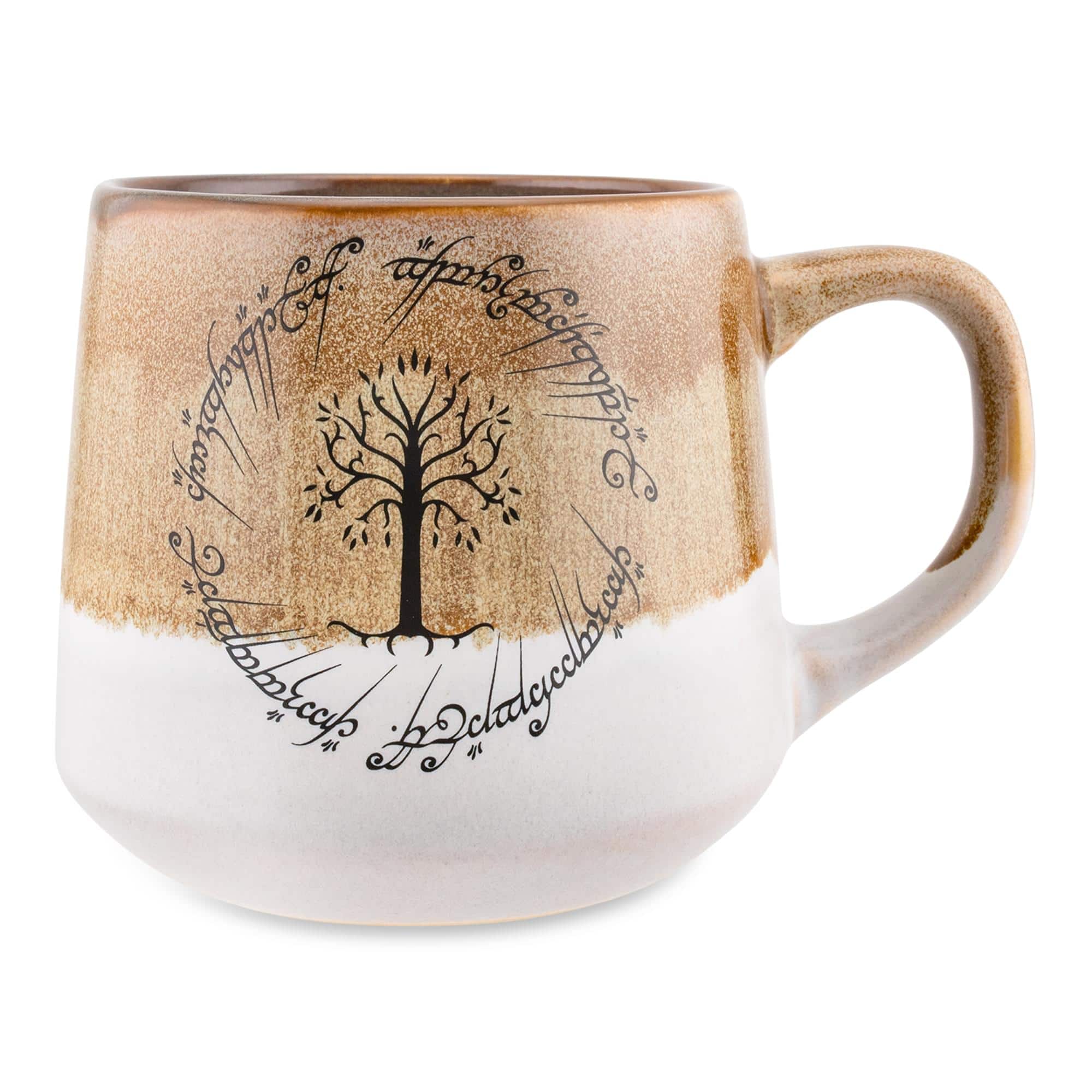 Photos - Mug / Cup Buffalo Silver  - The Lord Of The Rings Elven Text Tapered Ceramic Pottery Mug | Holds 18 Ounces - Brown LTR604RLS 