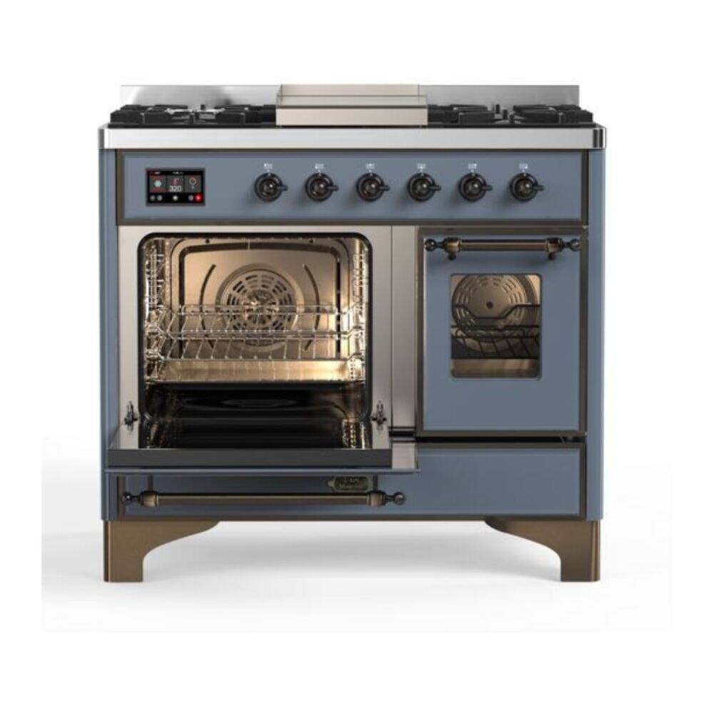 Alt View 3. ILVE - ILVE Majestic II 40 inch Dual Fuel Range with 6 Burners + Griddle (Liquid Propane, Blue Grey, Burnished Trim) - Blue Grey.