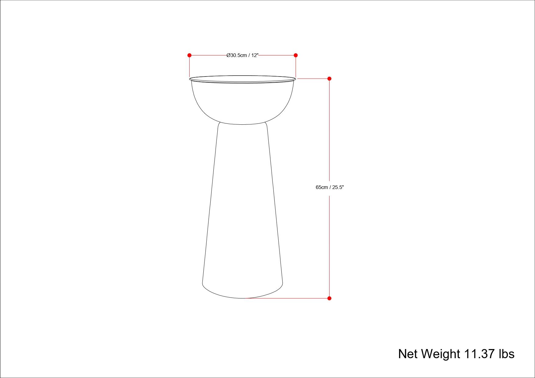 30.5cm / 12"  
65cm / 25.5"  
Net Weight 11.37 lbs