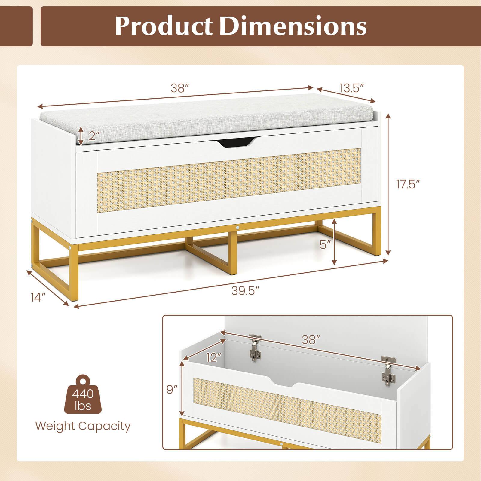 Product Dimensions: 38" x 13.5" x 2" x 17.5" x 5" x 14" x 39.5" x 12" x 38"  
Weight Capacity: 440 lbs