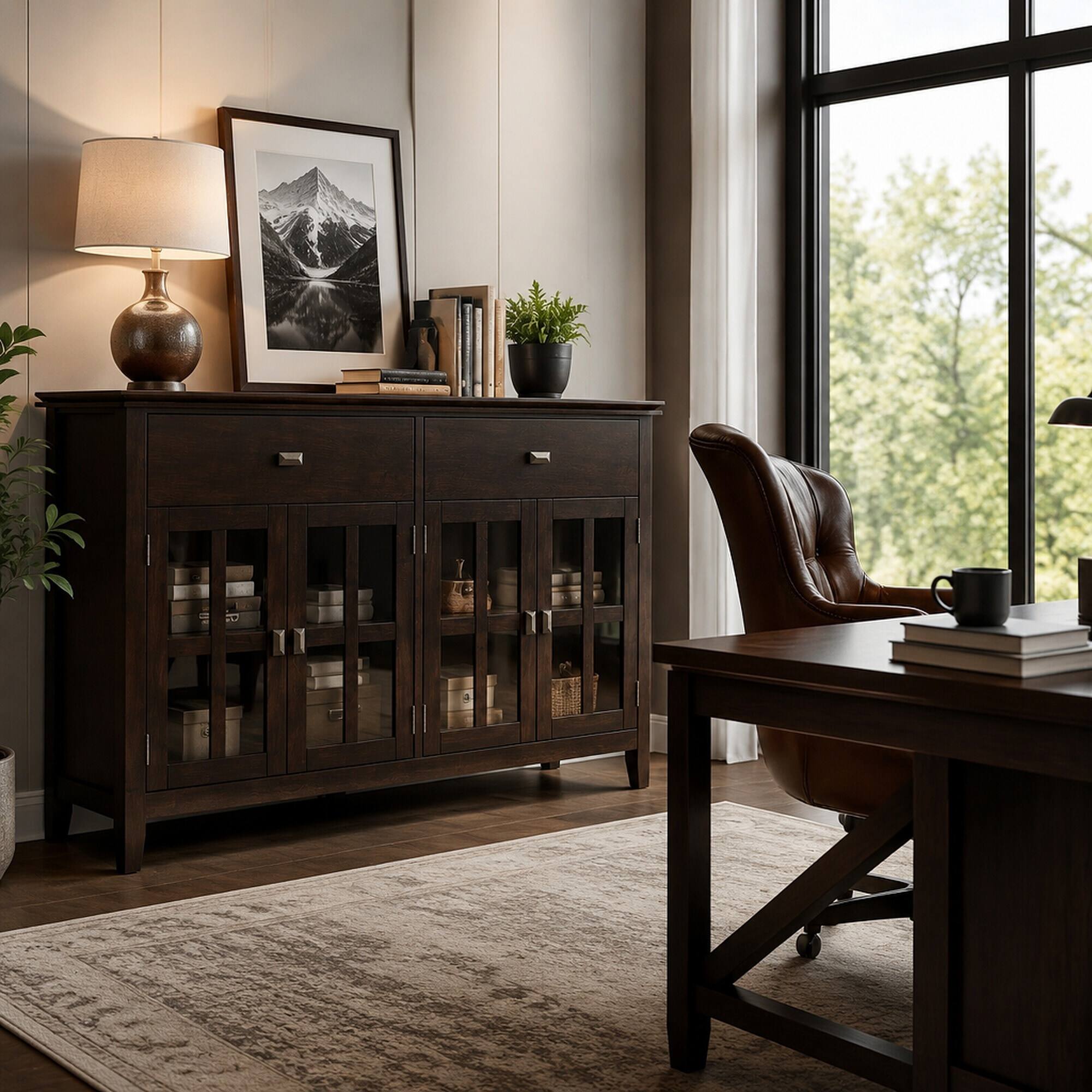 RYHNUYNE Freestanding Artisan Solid Wood 4 Door Sideboard Buffet ...