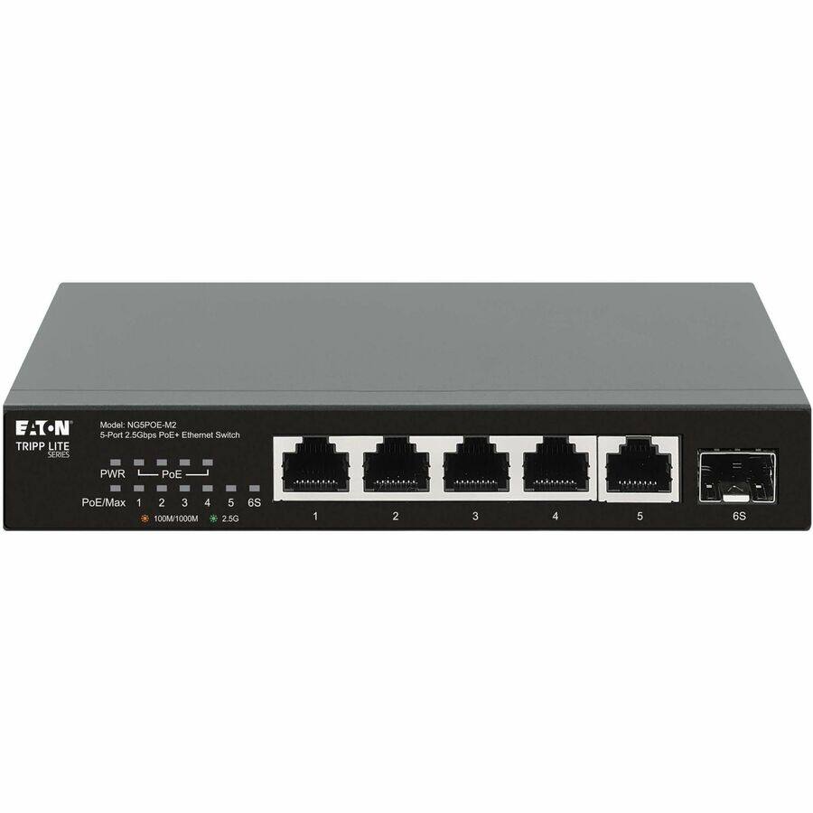 E-TON TRIPP LITE  
Model: NGSPOE-M2  
5-Port 2.5Gbps PoE+ Ethernet Switch  

PWR  
PoE+  
PoE/Max 1 2 3 4 5 6S  

100M/1000M 2.5G  
1 2 3 4 5 6S