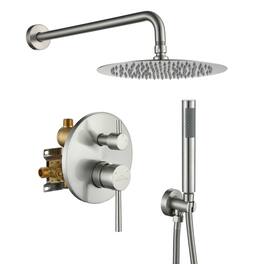 Boyel Living - 1-Spray Patterns with 2.5 GPM 10 in. Round Wall Mount Dual Shower Heads with Pressure Balance Valve - Brushed Nickel
