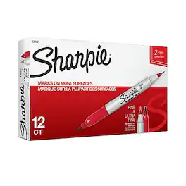 Sharpie - Permanent Markers, Twin Tip, 12/Pack - Red