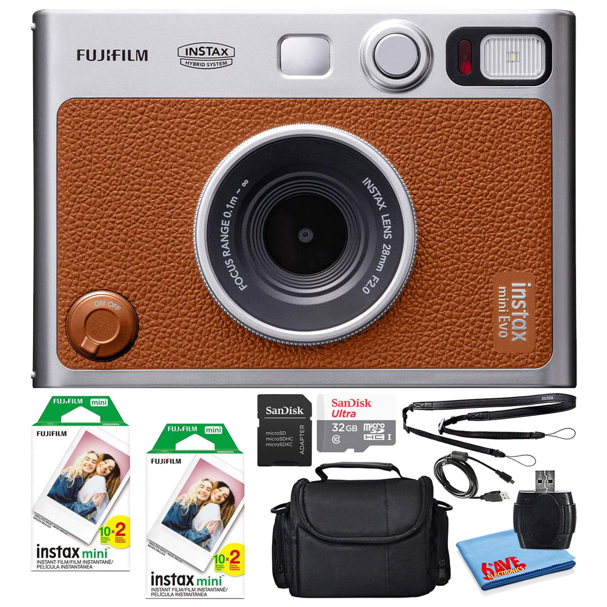 Fujifilm - Instax Mini EVO Instant Film Camera with 40 Films + 32GB Card - Brown