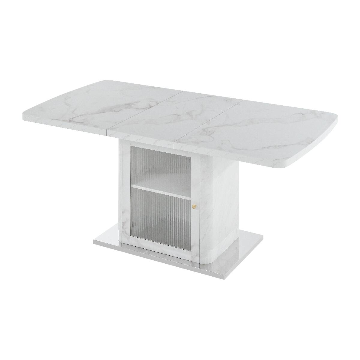 Alt View 8. Loheer - Loheer Extendable Rectangular Dining Table with White Marble Look and Storage Cabinet Base - White.