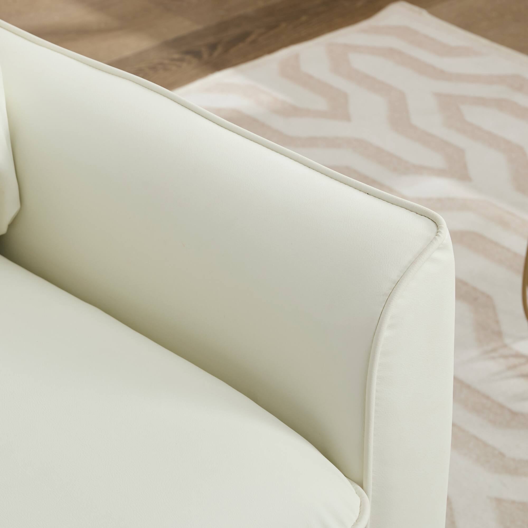 Alt View 3. GOODSILO - Nordic Retro Light Luxury Leather Upholstered Sofa Chair for Living Room, Bedroom, or Balcony - Cream White.