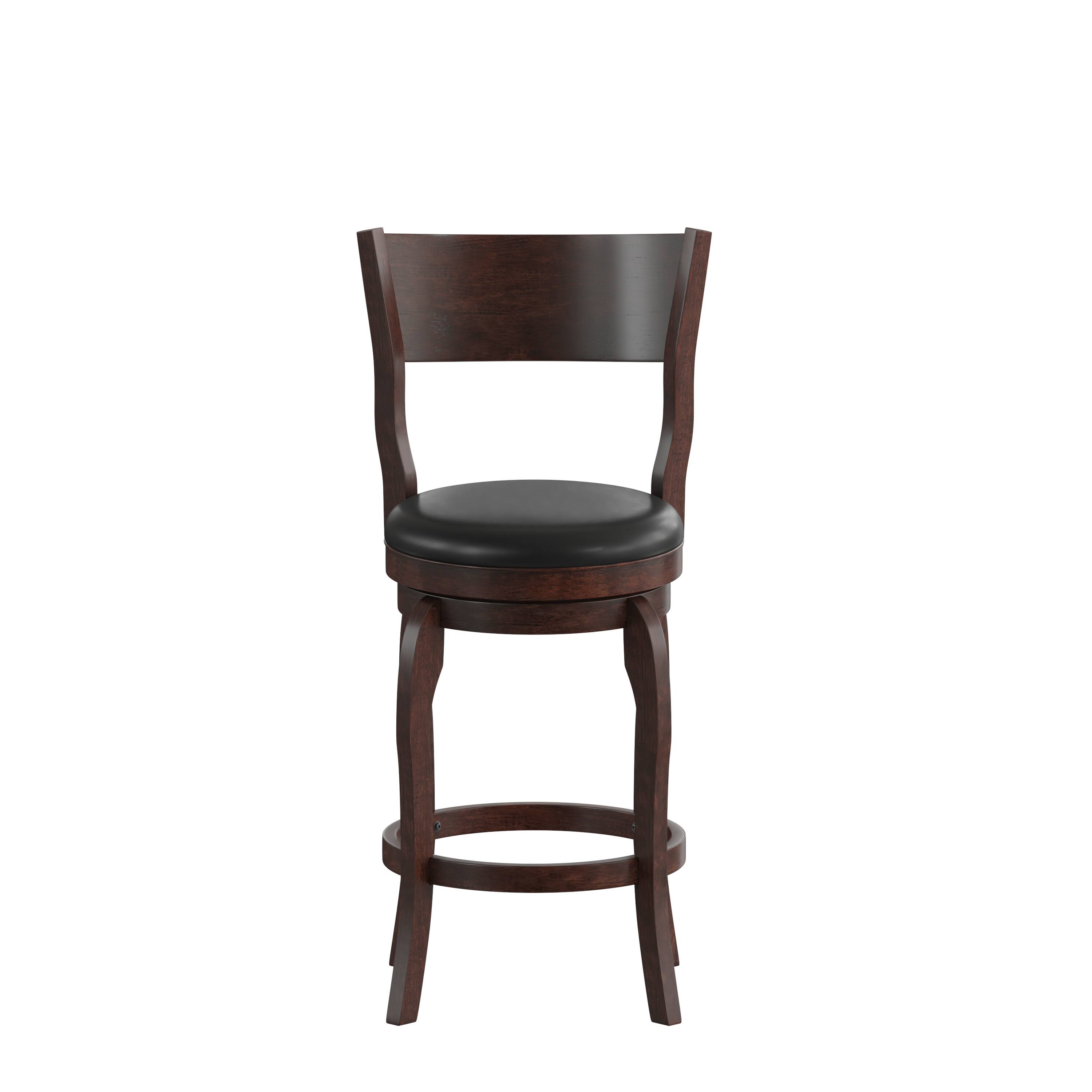Alt View 9. Emma + Oliver - Cale Classic Pub Style Swivel Wooden Barstool with Padded Faux Leather Seat - Black Vinyl/Espresso Frame.