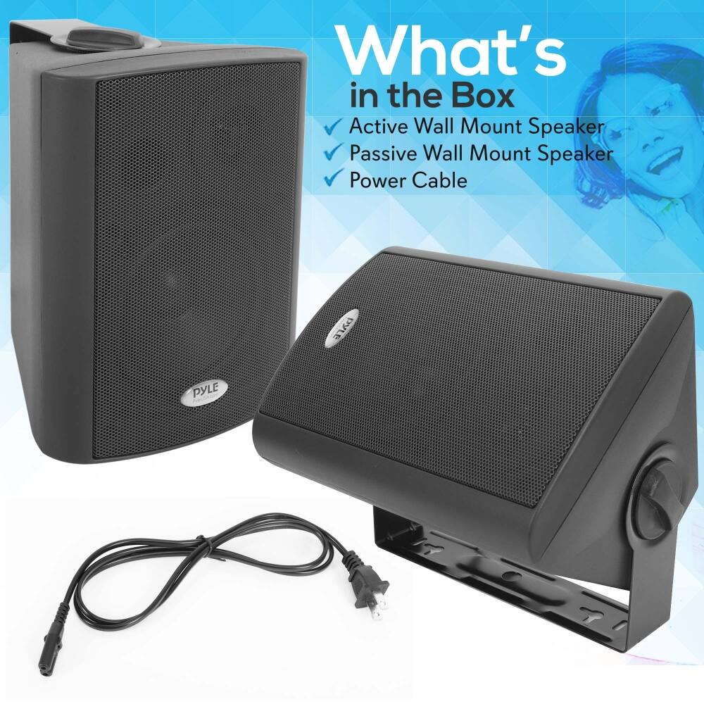 What's in the Box  
- Active Wall Mount Speaker  
- Passive Wall Mount Speaker  
- Power Cable