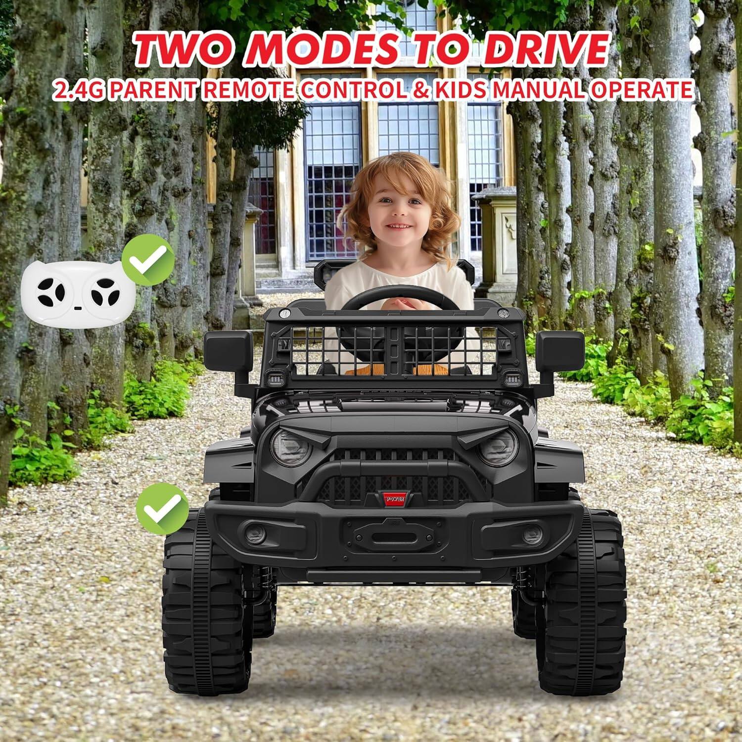 TWO MODES TO DRIVE  
2.4G PARENT REMOTE CONTROL & KIDS MANUAL OPERATE