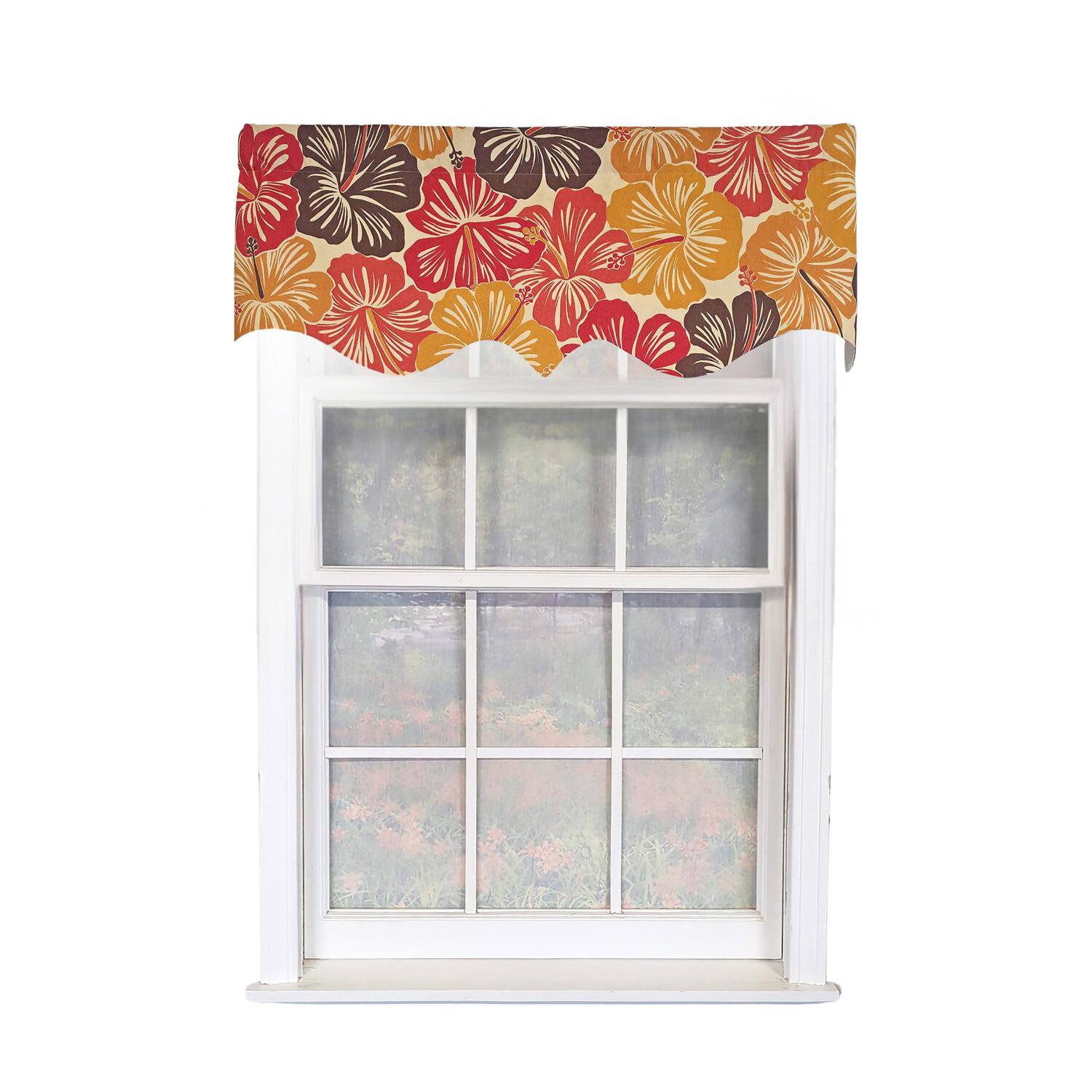 Front. RLF Home - RLF Home Wild Hibiscus Regal 100% Cotton Rod Pocket Lined  Window Valance 50" x 17" Multi - Multi.