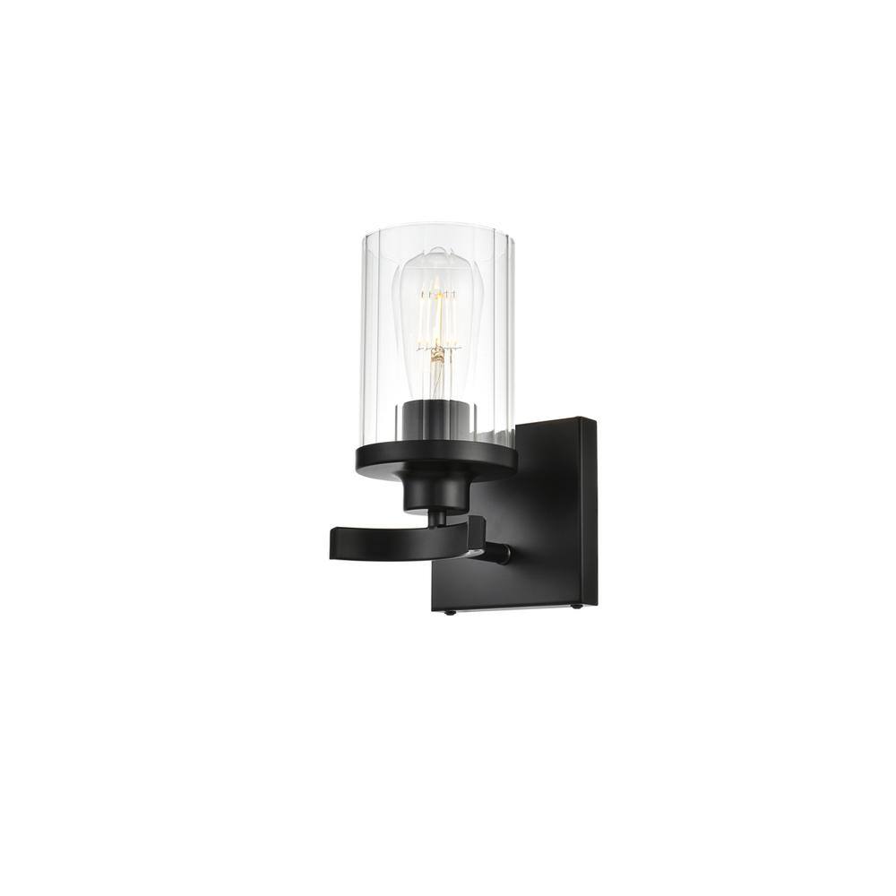 Back. Living District - Saanvi 1 light Black and Clear Bath Sconce - Black And Clear.