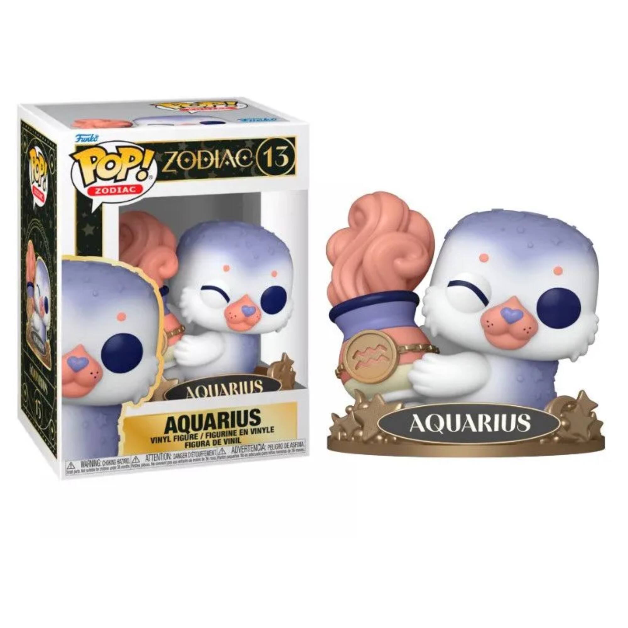 Funko POP! ZODIAC 13  
AQUARIUS  
VINYL FIGURE / FIGURINE EN VINYLE / FIGURA DE VINIL  
WARNING: CHOKING HAZARD - SMALL PARTS. NOT FOR CHILDREN UNDER 3 YEARS.  
ATTENTION: DANGER DE CHOKING - PETITS OBJETS. NE PAS LAISSER JEU DES ENFANTS DE MOINS DE 3 ANS.  
ADVERTENCIA: RIESGO DE AHOGO - PEQUEÑOS OBJETOS. NO DEJAR JUGAR A NIÑOS MENORES DE 3 AÑOS.