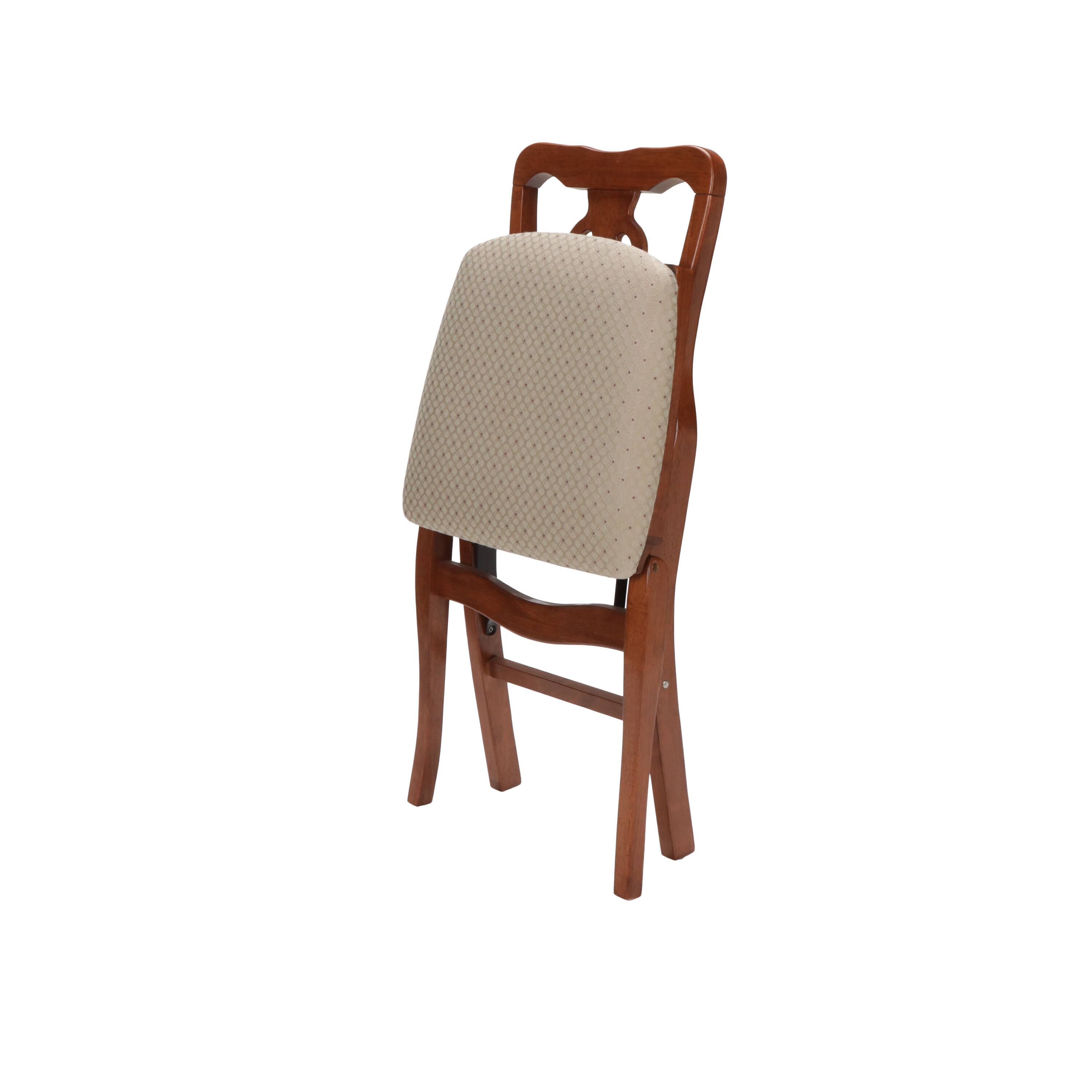 Left. Stakmore - Stakmore Chippendale Folding Chair, Cherry Frame with Blush Fabric - Brown.