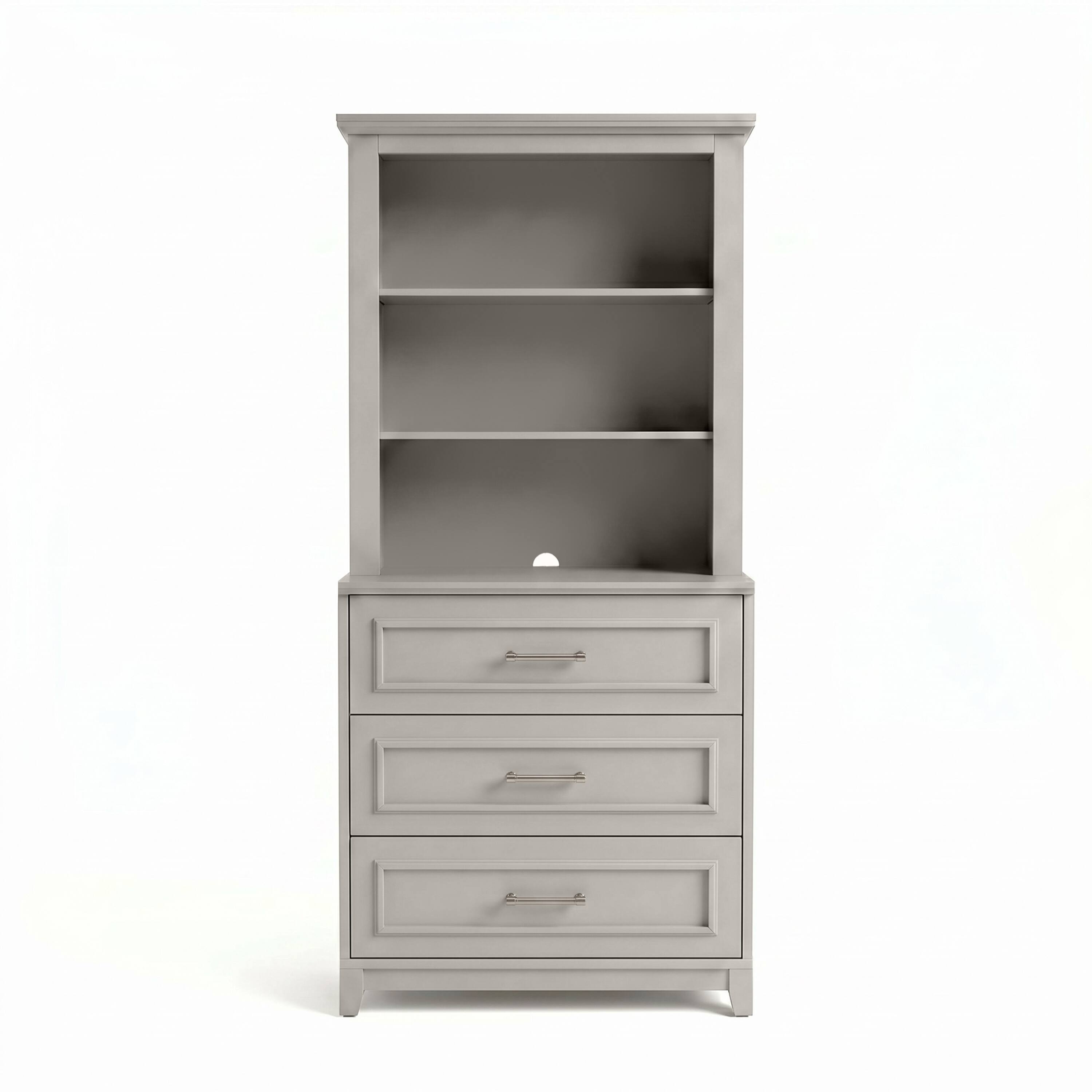 Alt View 1. Martha Stewart - Lily Pond 2-Piece Modular Cabinet with Drawers and Hutch, Premium Hardware, Open Top Shelves, Preassembled Drawer Glides - Sharkey Gray/Brushed Stainless Steel Hardware.