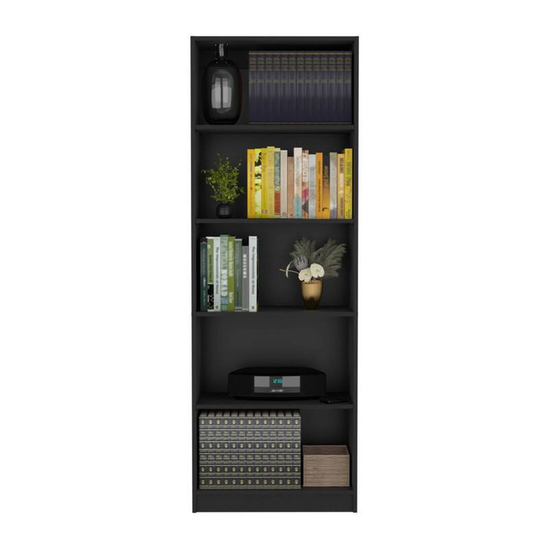 Alt View 2. HTUTWOO - 4-Tier Bookcase with Storage - Space-Efficient Vertical Bookcase with Four Large Shelves, Additional Lower Storage Shelf - Black.