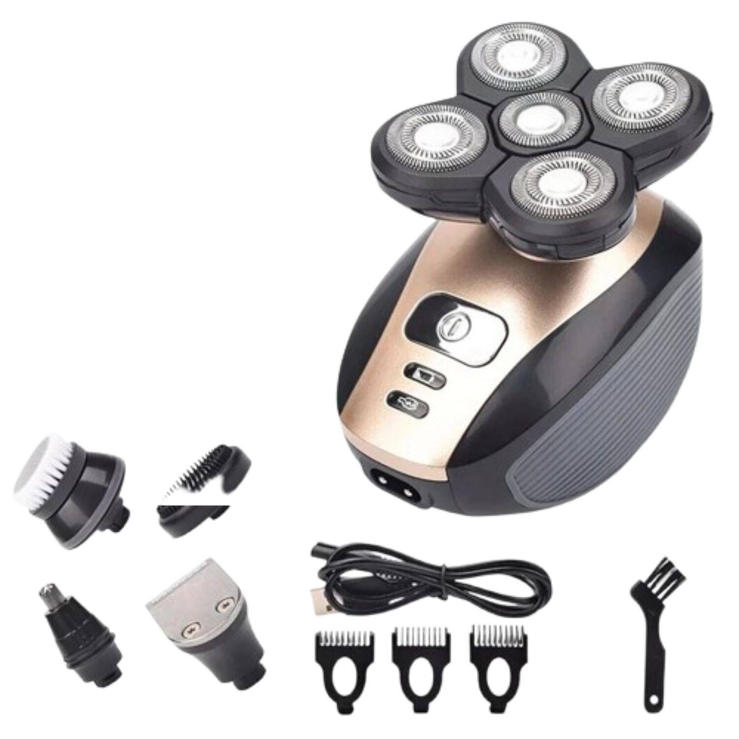 Angle. Stock Preferred - 5-in-1 4D Rotary Electric Head Shaver Rechargeable Bald Beard Trimmer - Black/Silver.