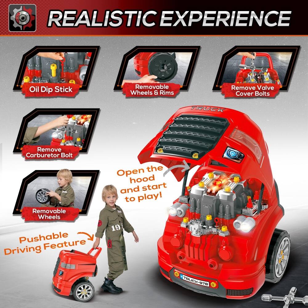 REALISTIC EXPERIENCE

- Oil Dip Stick
- Removable Wheels & Rims
- Remove Valve Cover Bolts
- Remove Carburetor Bolt
- Removable Wheels
- Pushable Driving Feature

Open the hood and start to play!