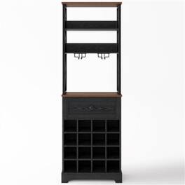 Hivvago - Black/Brown Wine Rack Kitchen Bar Storage Cabinet Shelf with Glass Holders - Black, Brown