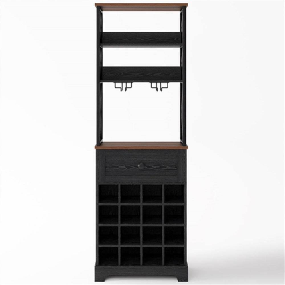 Front. Hivvago - Black/Brown Wine Rack Kitchen Bar Storage Cabinet Shelf with Glass Holders - Black, Brown.
