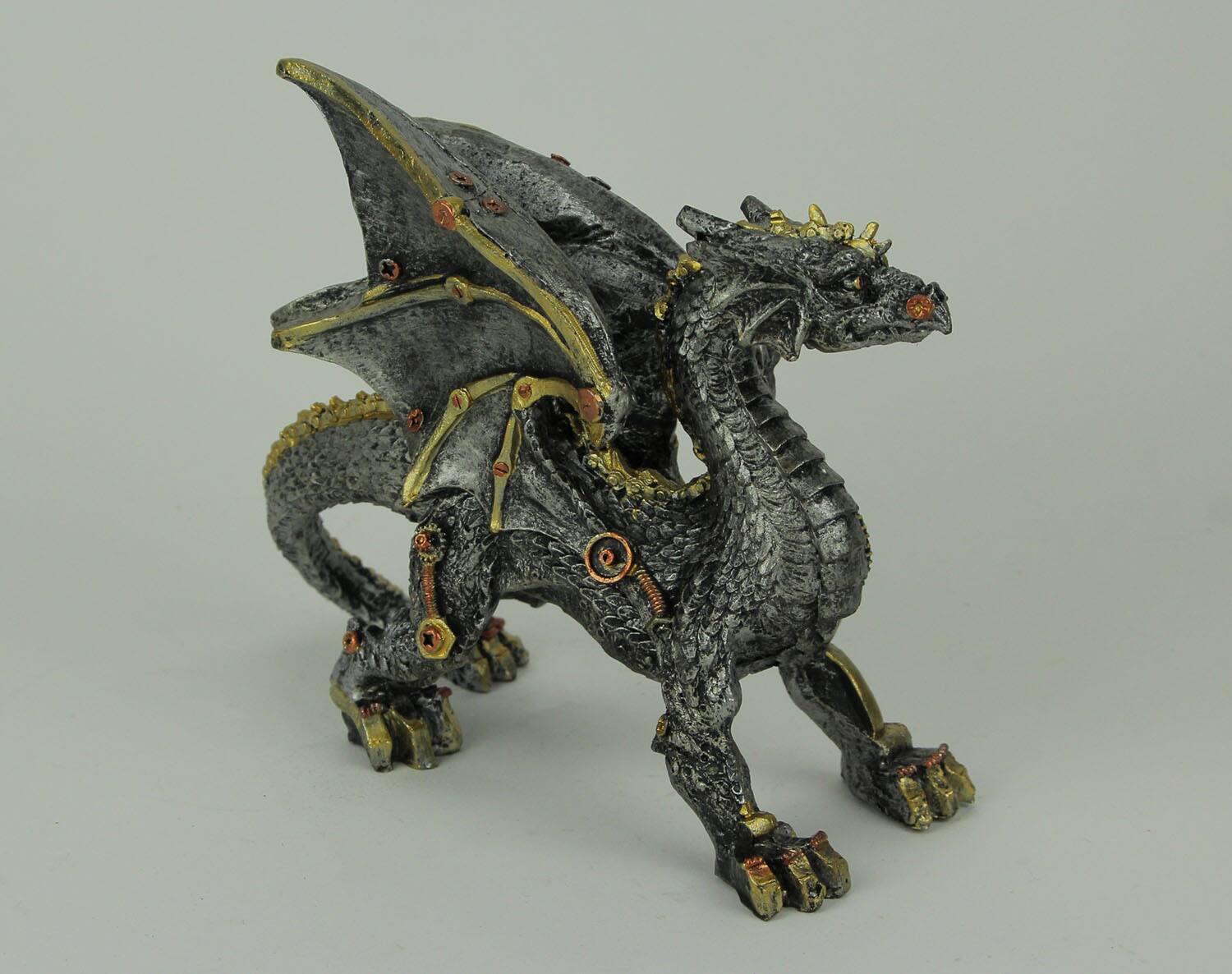 Alt View 1. Everspring Import Co. - Metallic Silver and Gold Gothic Steampunk Dragon Statue - Silver.