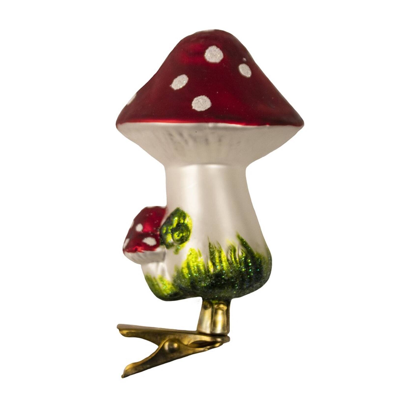 Back. Kurt S Adler - Kurt Adler Red Toadstool Mushroom Clip-On Glass Christmas Tree Ornaments 2-Piece Set 4 inch - Red.