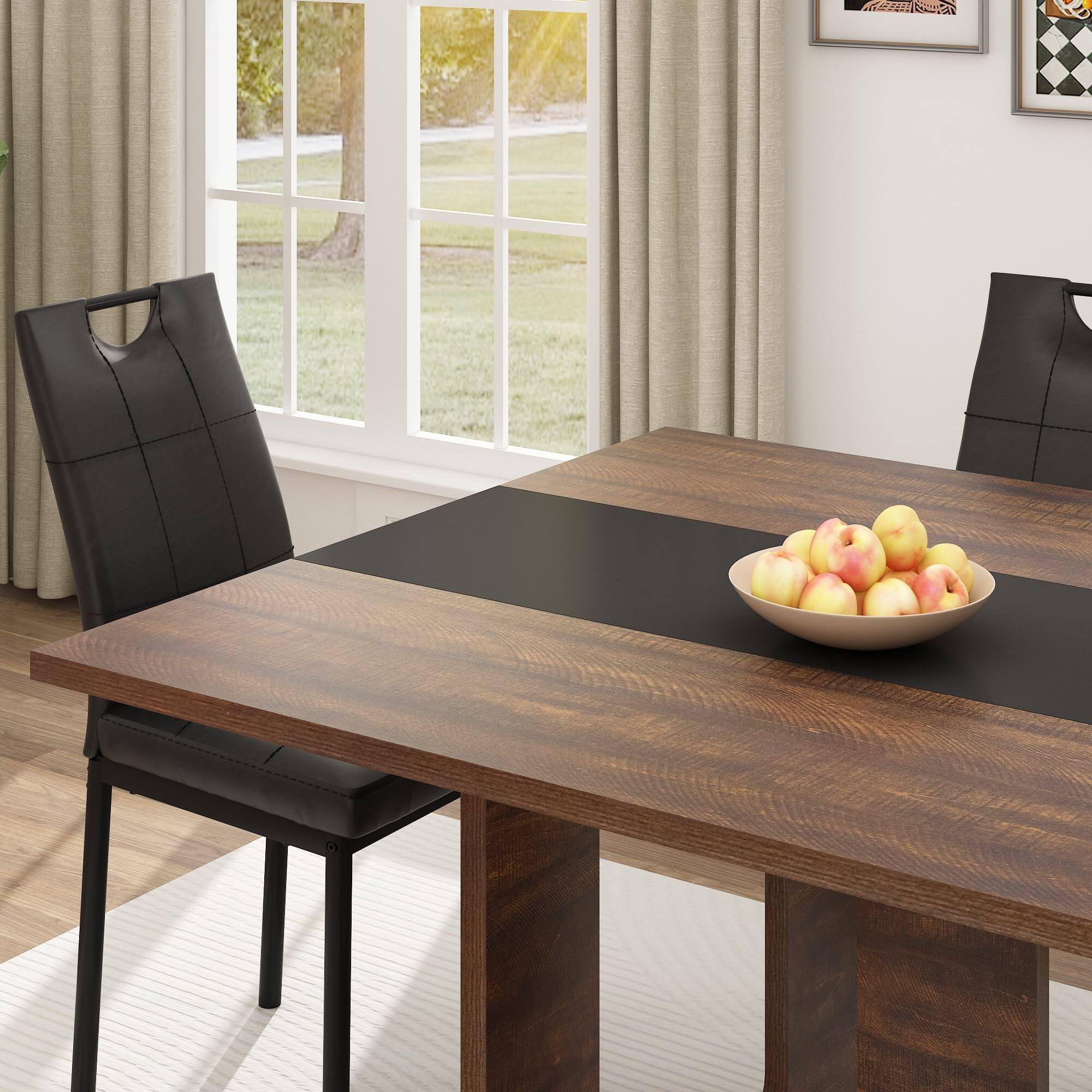 Alt View 4. Espafurni - 71" Farmhouse Dining Table for 6-8 | Solid Wood Rectangular Kitchen Table (Table Only) - Brown.