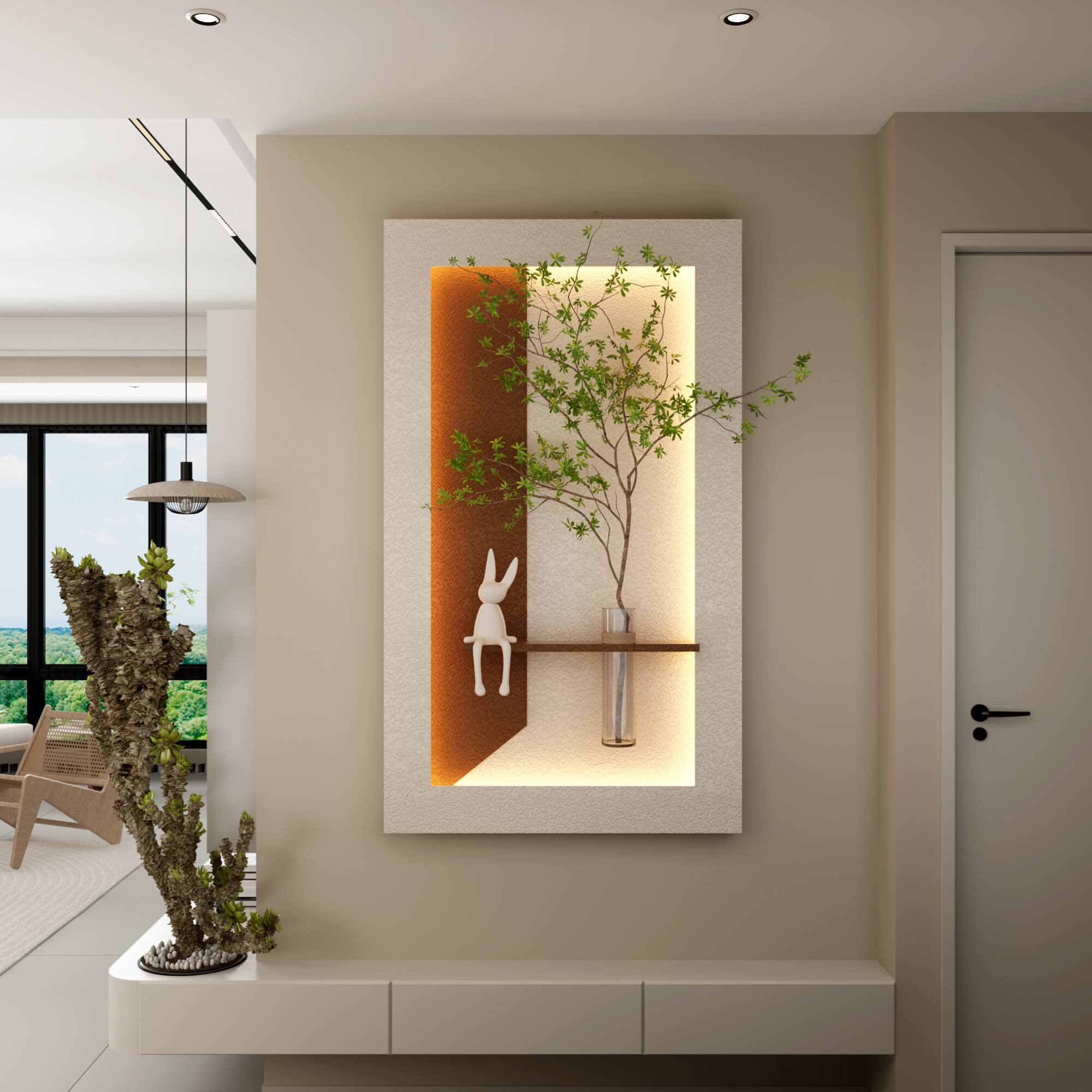 Alt View 10. GOODSILO - Adjustable LED Sandstone Wall Decor with Simulated Plants and Glass Vase - Remote Control Light Strips for Home Decor - Light Coffee.