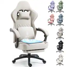 Dowinx - Gaming Chair with Pocket Spring Cushion, Breathable Fabric Computer Chair with Gel Pad, Reclining Office Chair - Beige