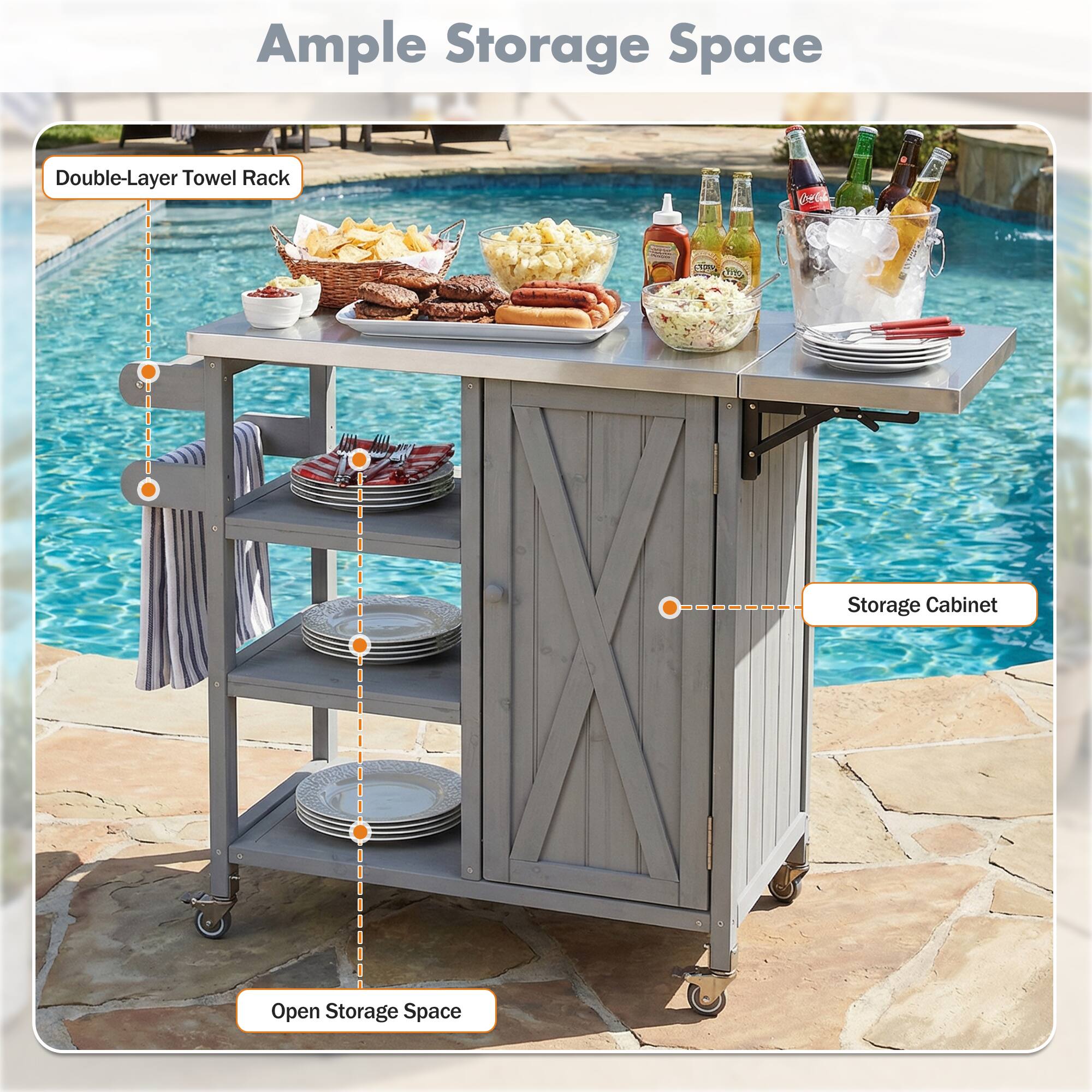 Ample Storage Space

- Double-Layer Towel Rack
- Open Storage Space
- Storage Cabinet