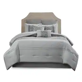 Gracie Mills - McConnell 8-Piece Embroidered Pintucked Comforter Set - Gray
