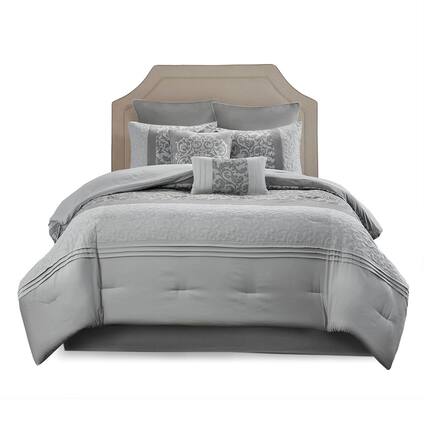Front. Gracie Mills - Gracie Mills McConnell 8-Piece Embroidered Pintucked Comforter Set - Grey.