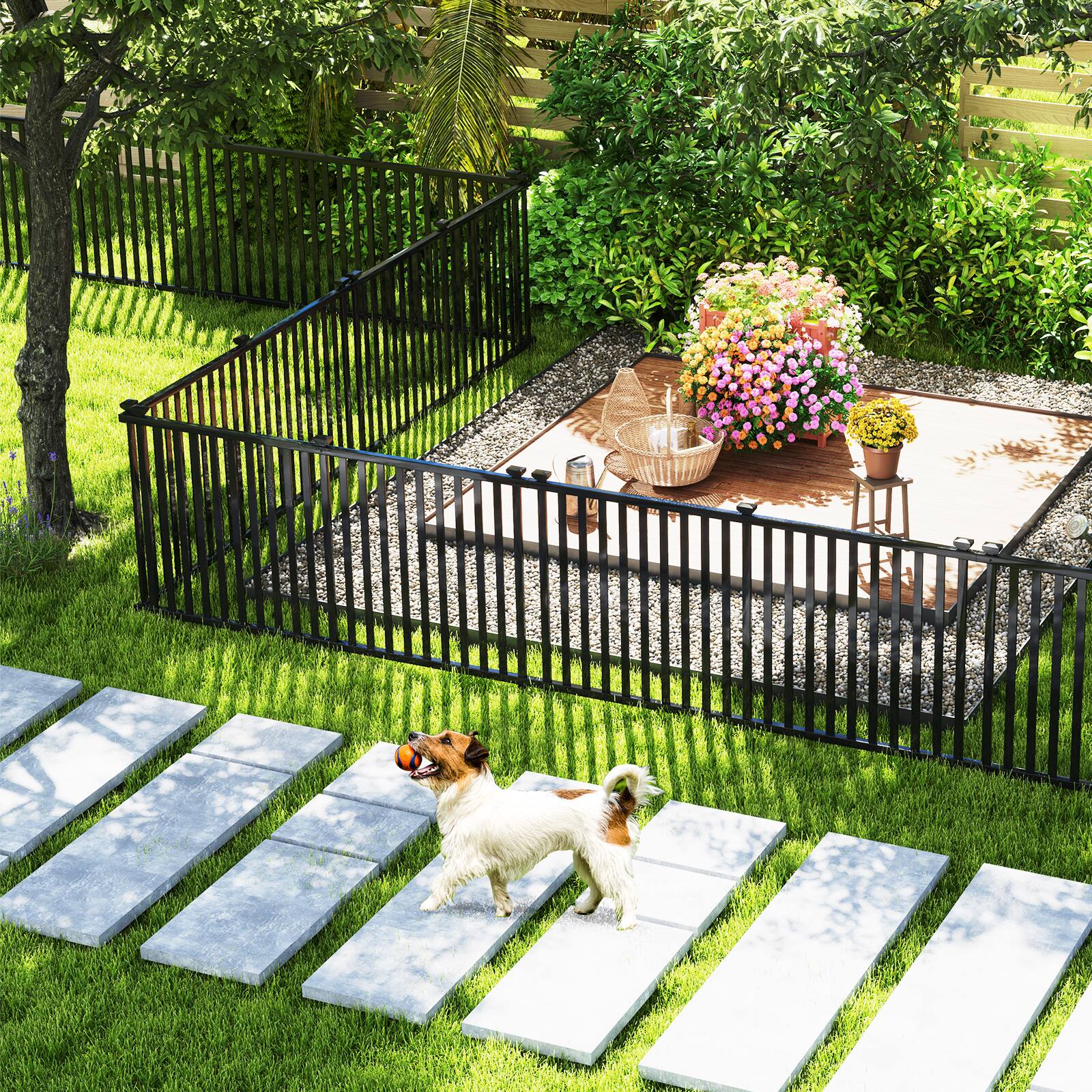 Alt View 4. Gymax - Gymax 80'' x 39'' Vinyl Picket Fence 2 No Dig Fence Panels for Soft Ground White - Black.