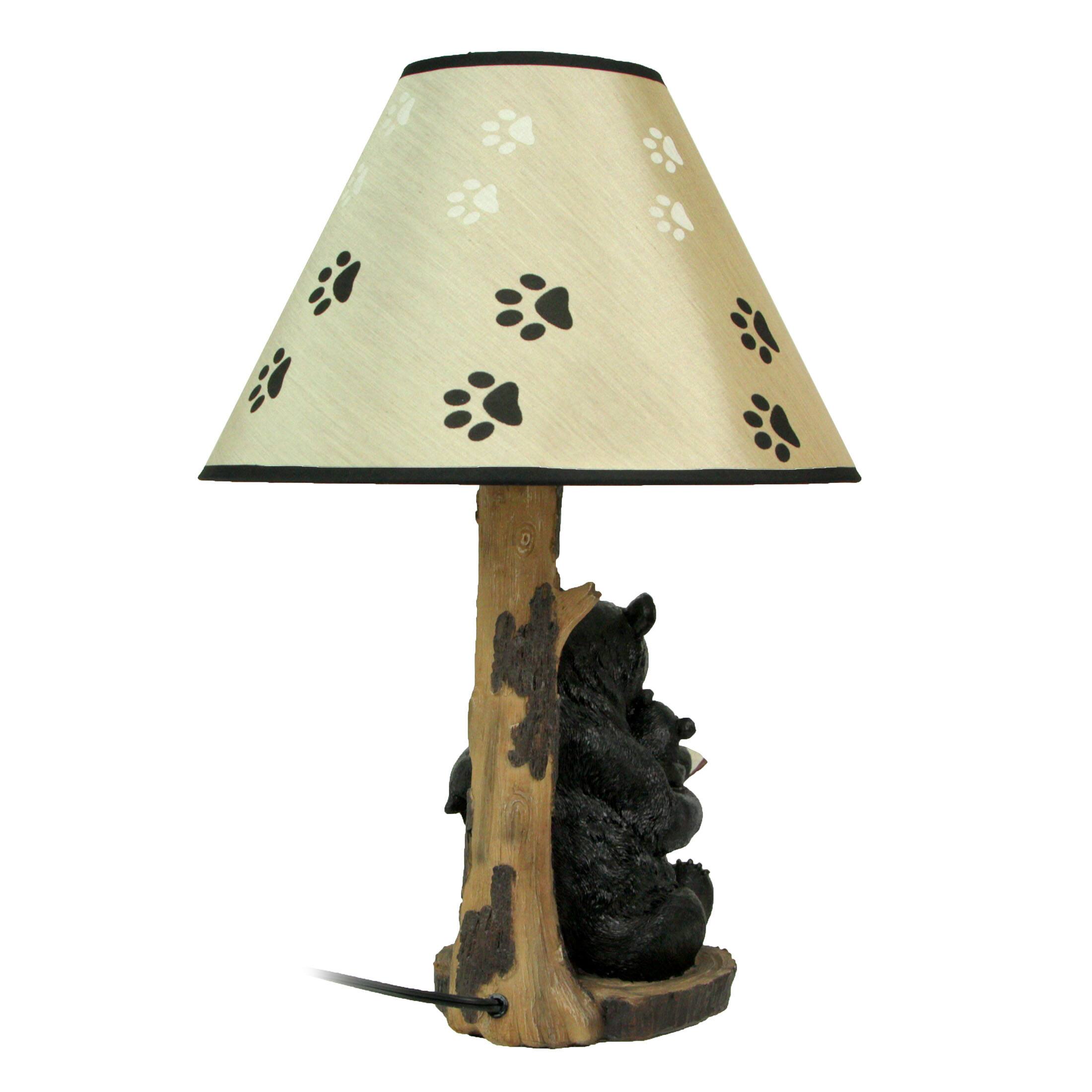 Alt View 5. Zeckos - Black Bear Reading to Curious Cubs Table Lamp w/Paw Print Shade Western Décor - Black.