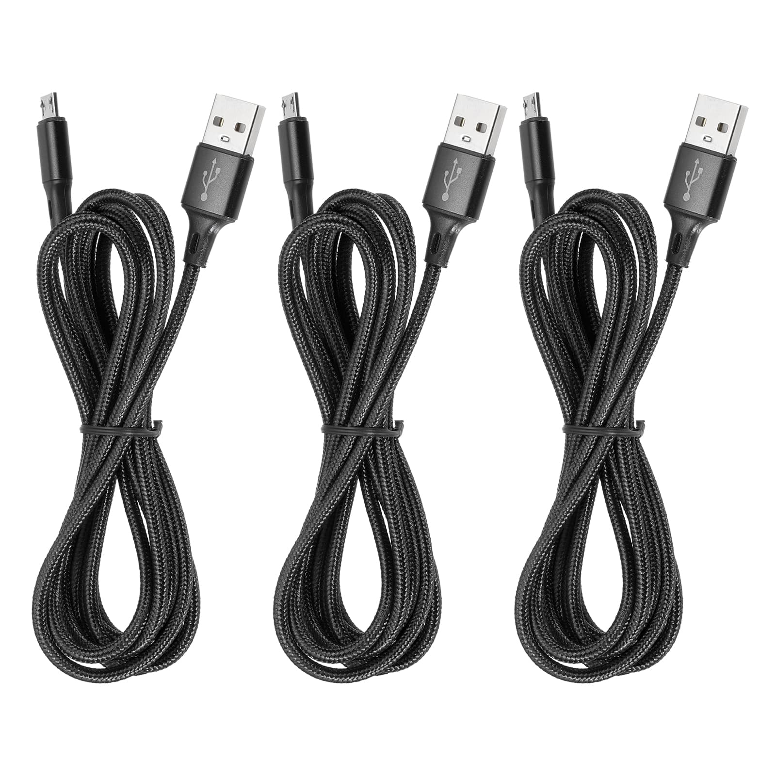 Unique Bargains - 3pcs Controller Charger Cable 6Ft USB A to Micro USB Fast Charging Cord - Black
