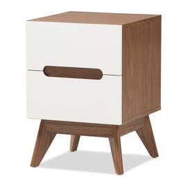 Baxton Studio - Calypso Mid-Century Modern Wood 2-Drawer Storage Nightstand - White/"Walnut" Brown