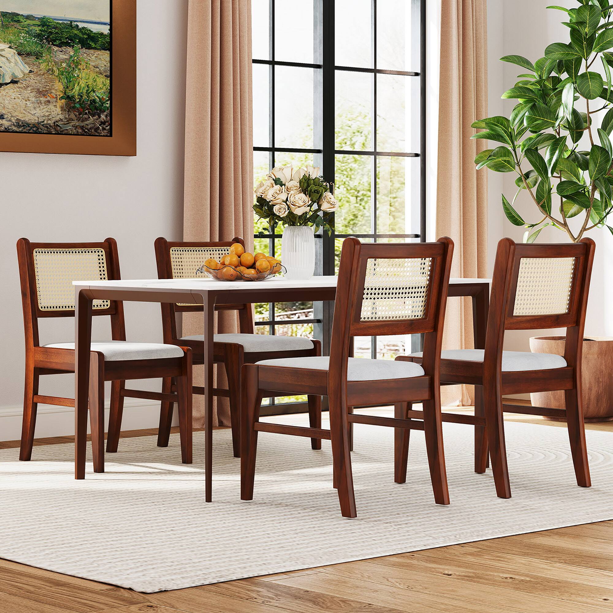 Alt View 1. Gymax - Gymax 4PCS Rattan Dining Chairs Upholstered Kitchen Chairs w/ Rubber Wood Frame - Brown, Natural.