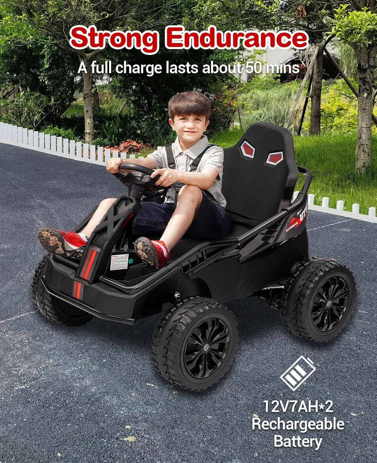 Strong Endurance  
A full charge lasts about 50 mins  

12V7AH*2 Rechargeable Battery