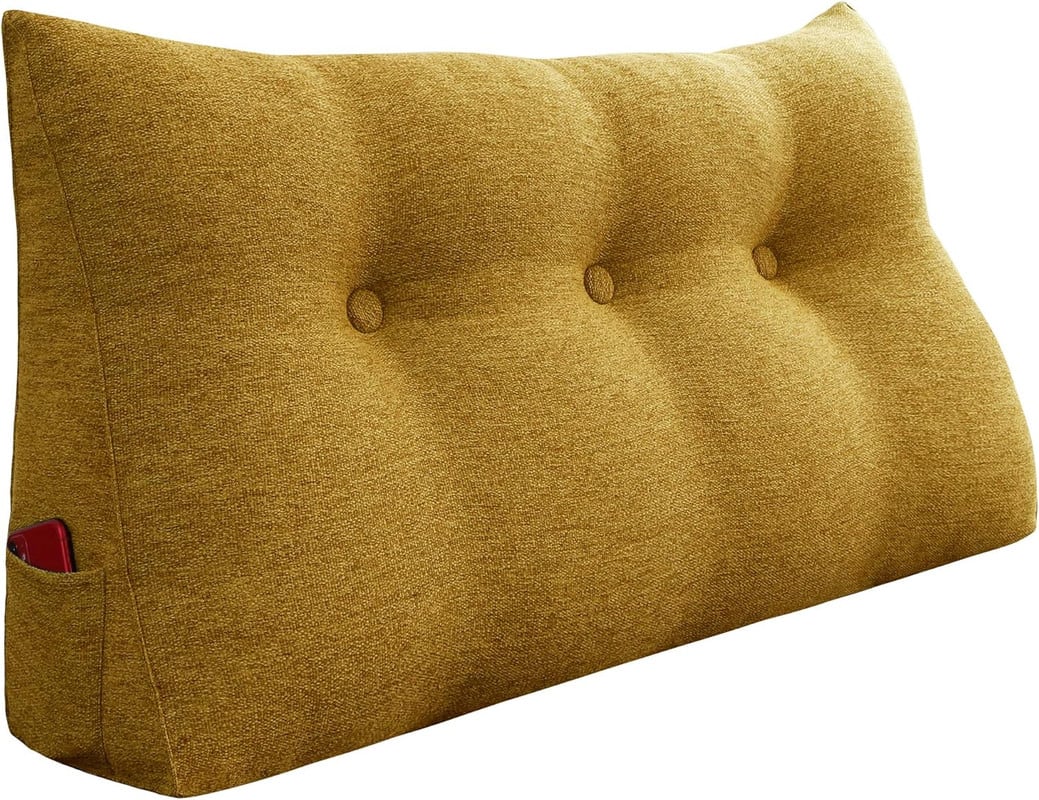 wowmax - Wedge Pillow Headboard for Twin XL - Bolster Cushion with Removable Bed Cover - Yellow