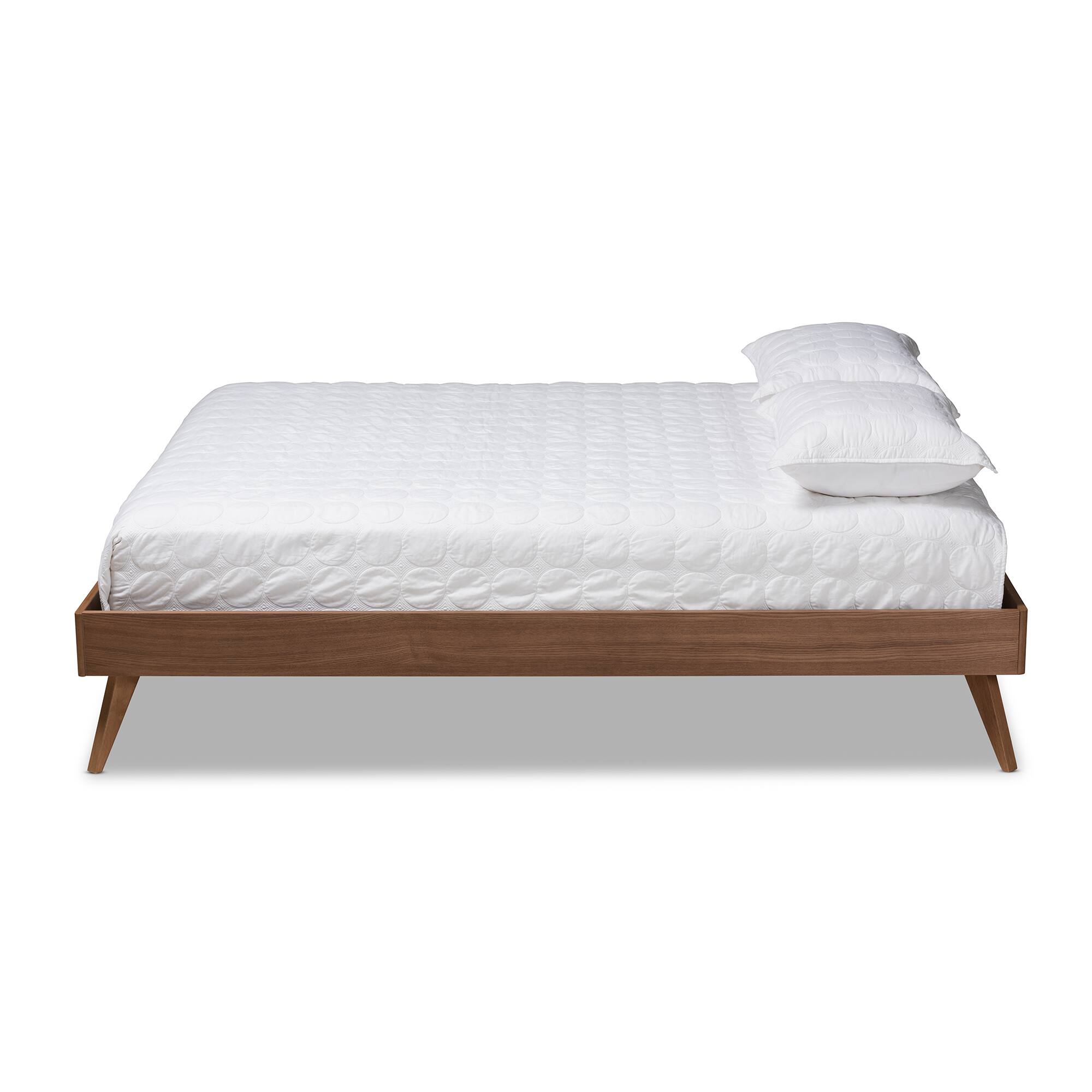 Angle. Baxton Studio - Lissette Mid-Century Modern Walnut Brown Finished Wood Platform Bed Frame - Ash Walnut.
