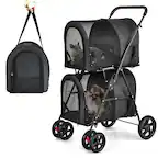 Front. Gymax - Gymax 4-in-1 Double Pet Stroller w/ Detachable Carrier Travel Carriage for Cats Black.