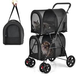 Gymax - 4-in-1 Double Pet Stroller w/ Detachable Carrier Travel Carriage for Cats Black