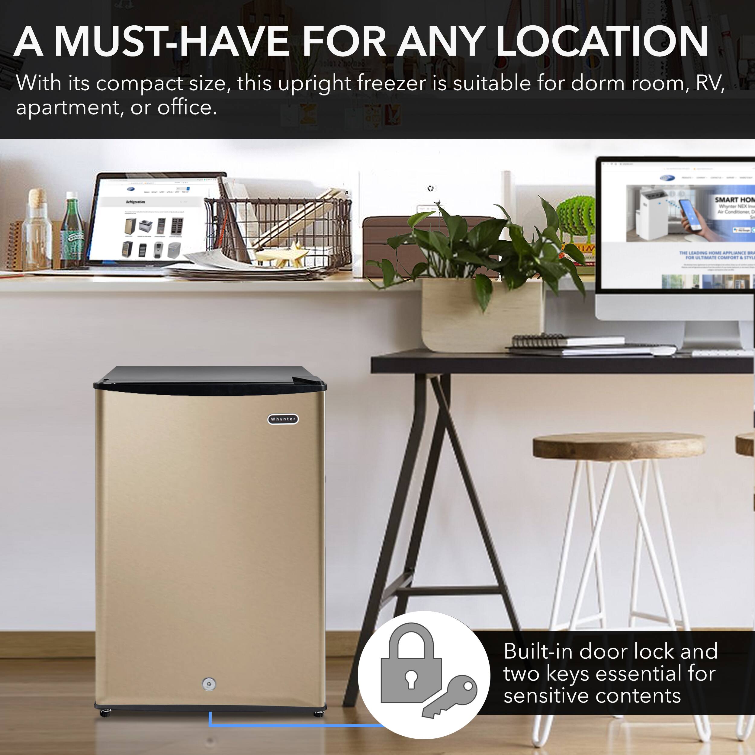 Alt View 11. Whynter - 2.1 cu.ft Energy Star Upright Freezer with Lock - Rose Gold.