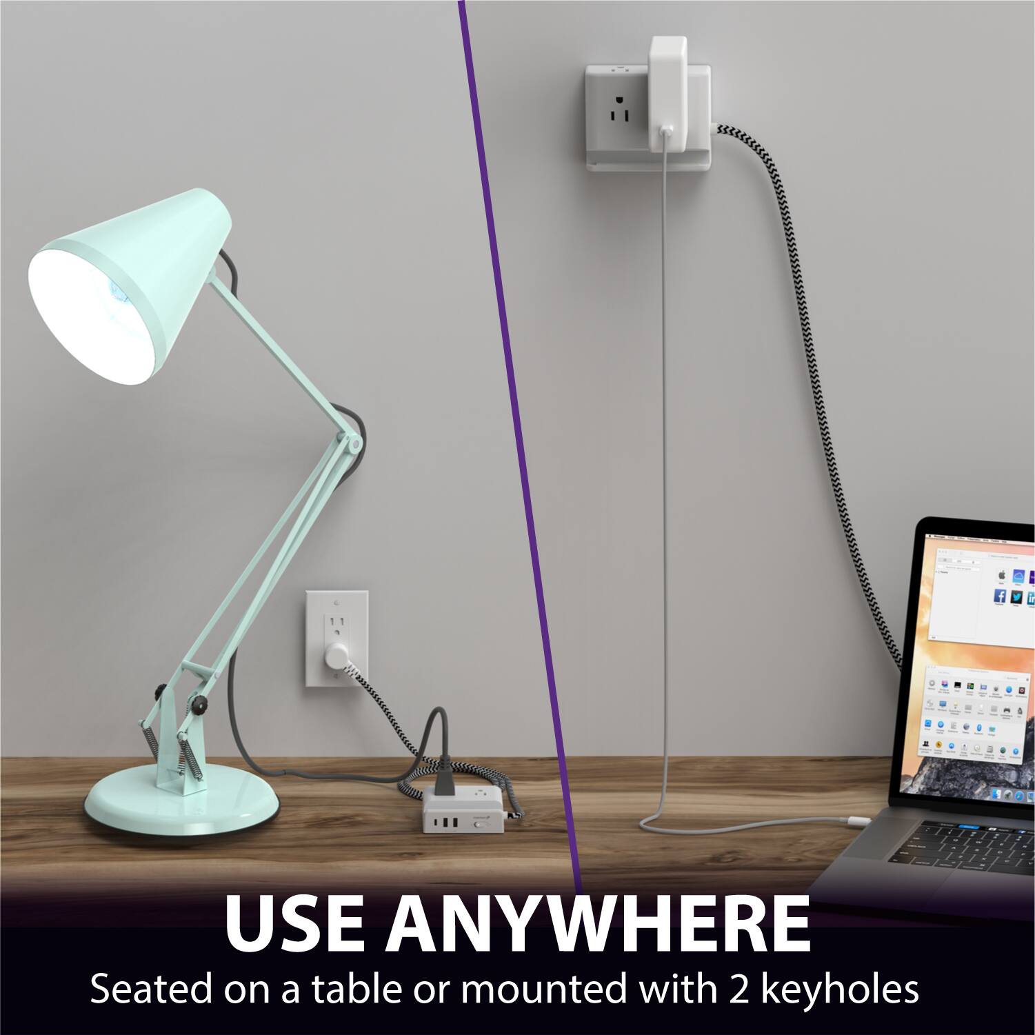 F -  - - - . - & . . - . . . - O - - - USE ANYWHERE Seated on a table or mounted with 2 keyholes - - d  4