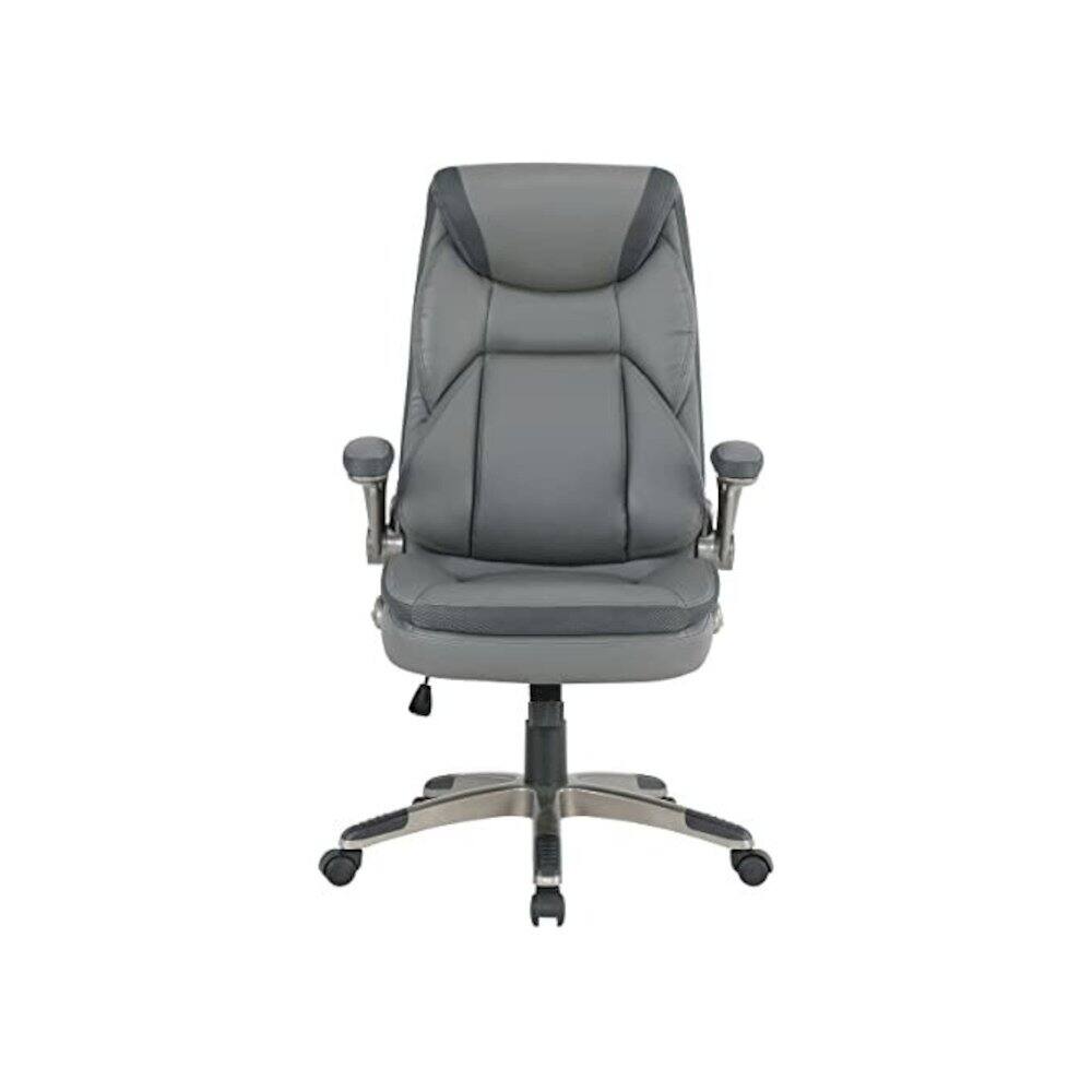 Angle. FurniFact - Ergonomic Leather Office Chair – Executive High Back Gray Desk Chair - Charcoal / Titanium.