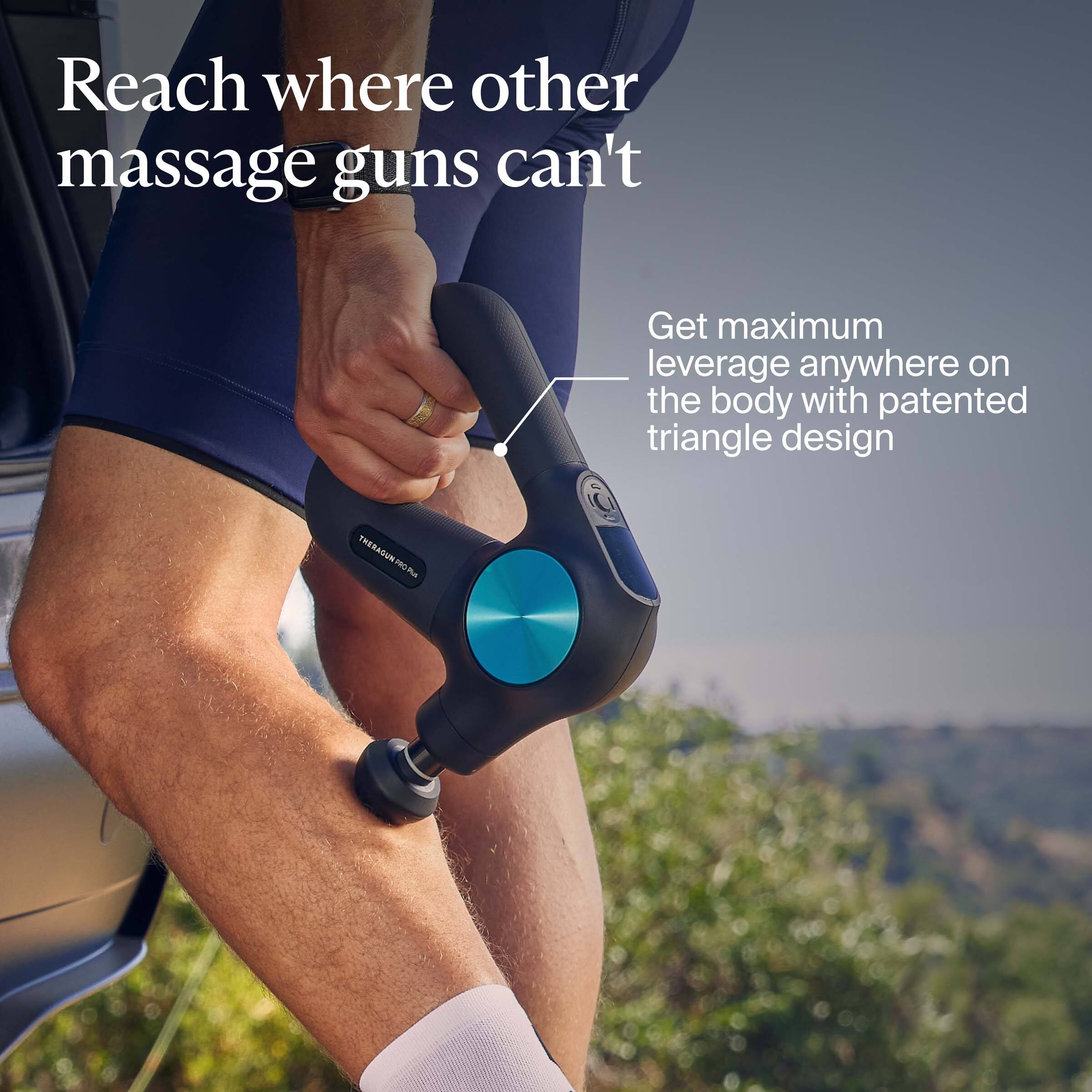 Reach where other massage guns can't

Get maximum leverage anywhere on the body with patented triangle design