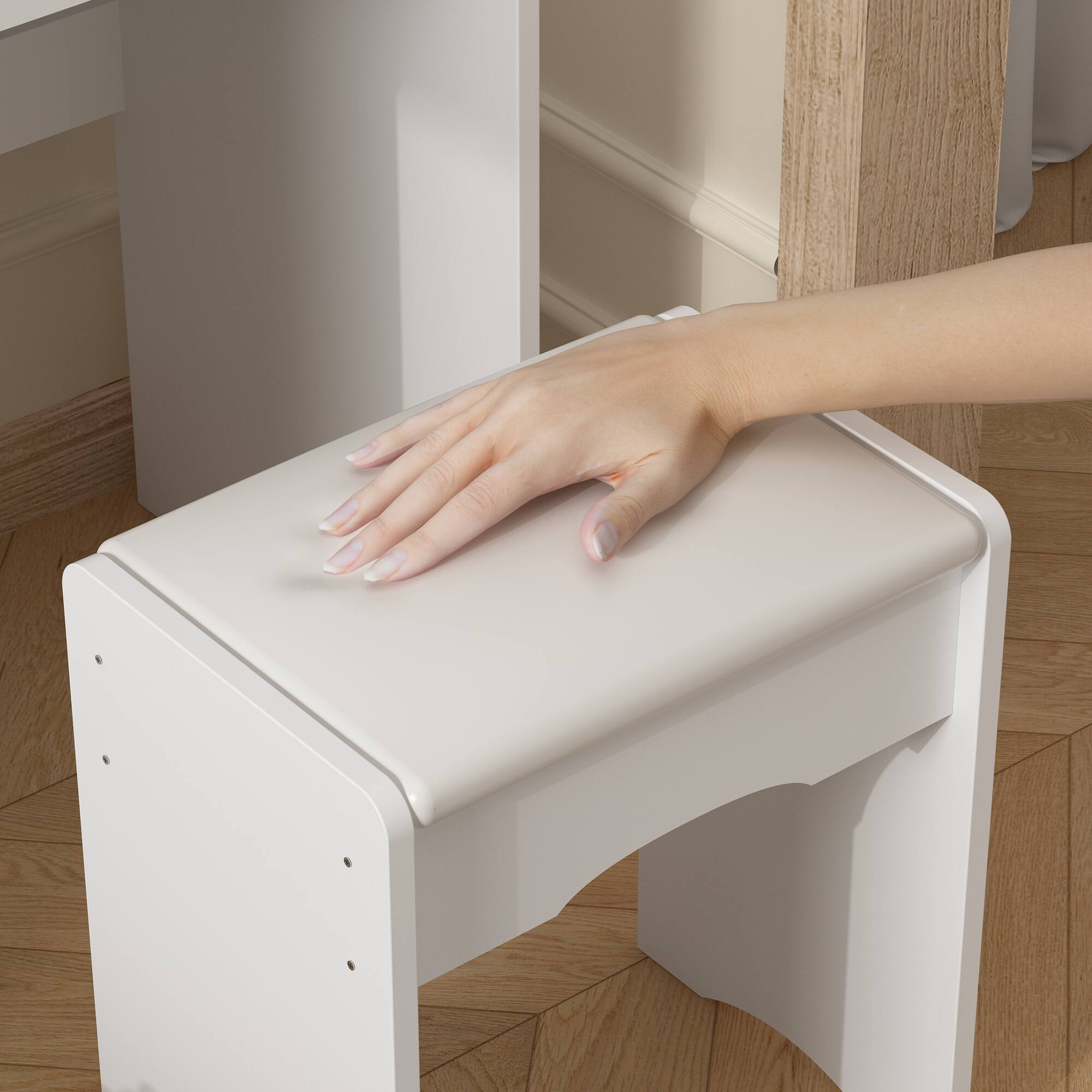 Alt View 5. Famapy - Vanity Table with LED Mirror, Storage Drawers & Stool – Makeup Vanity Organizer for Bedroom, Space-Saving Design - White.